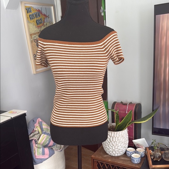 Madewell Tops - Madewell Brown and White Striped Short Sleeve Tee